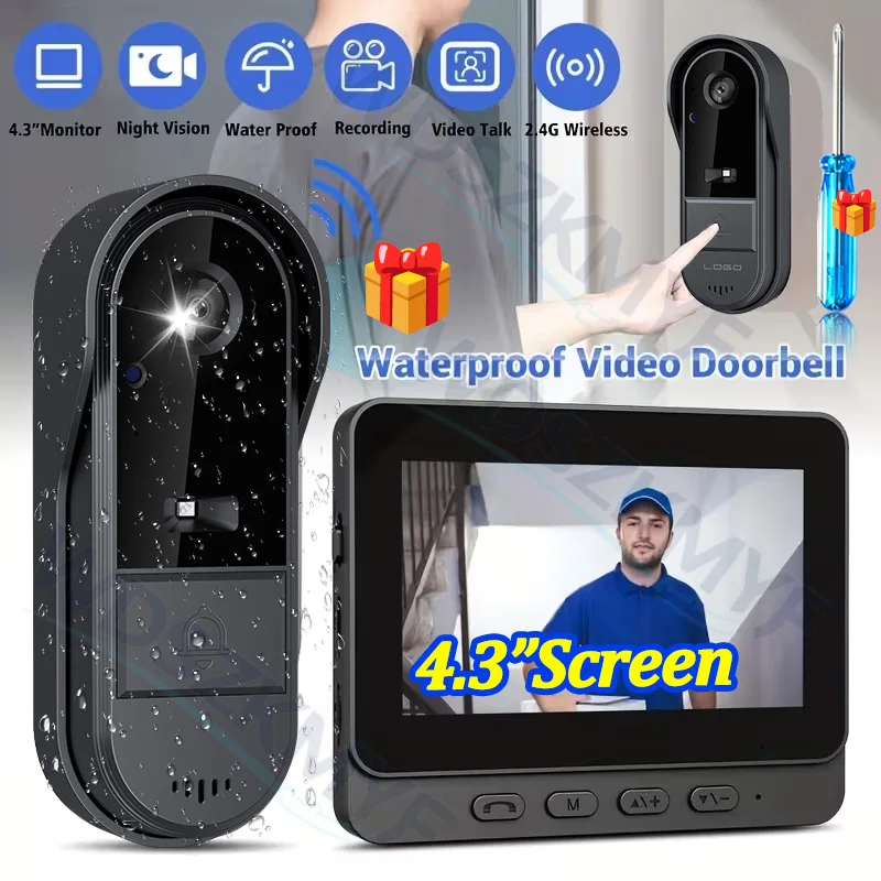 Home Security Doorbell Camera - 4.3인치 IPS 화면, 무선 연결, 카메라
