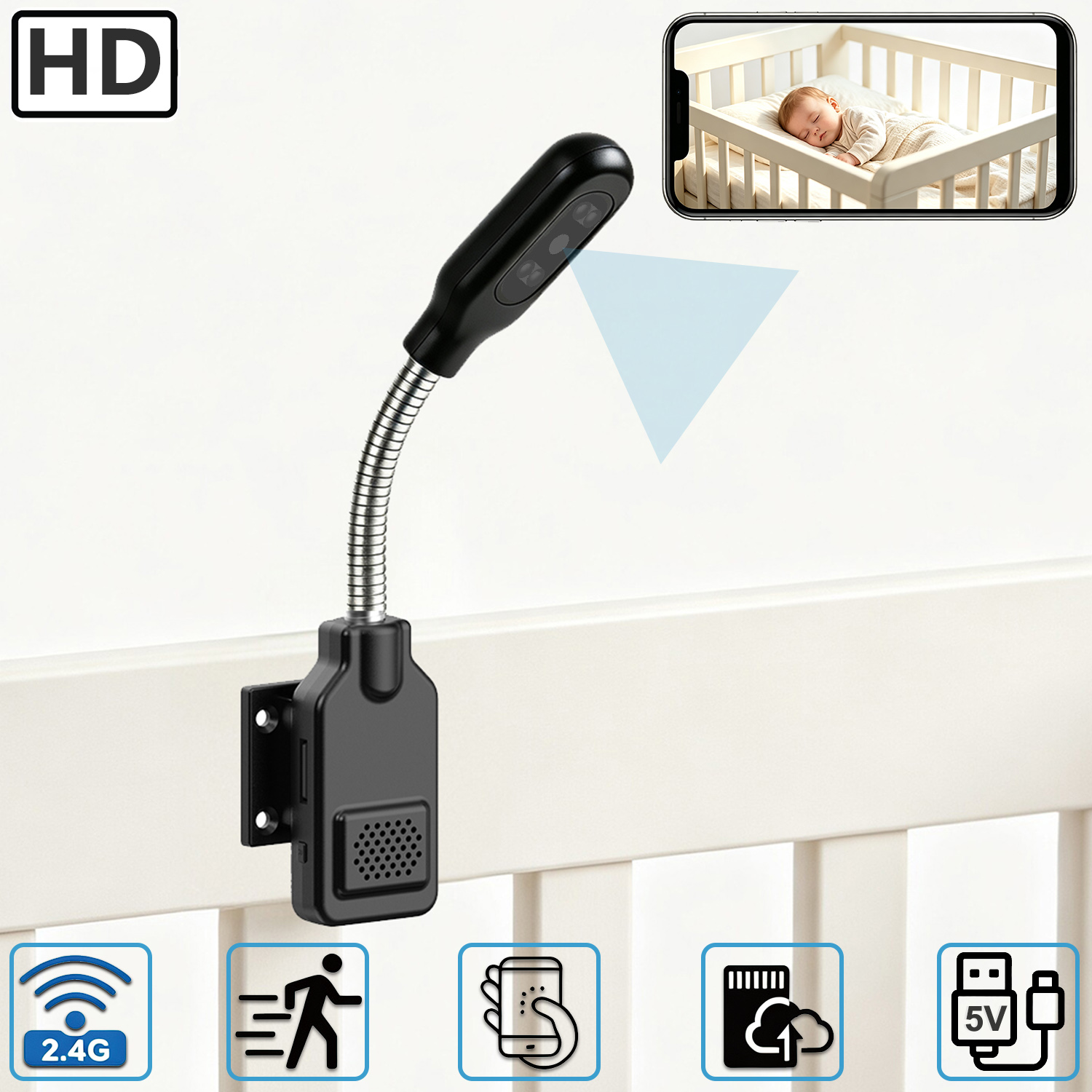 Home Security Hidden Cameras - 유연한 구즈넥 베이비/펫 모니터 카메라, 제로
