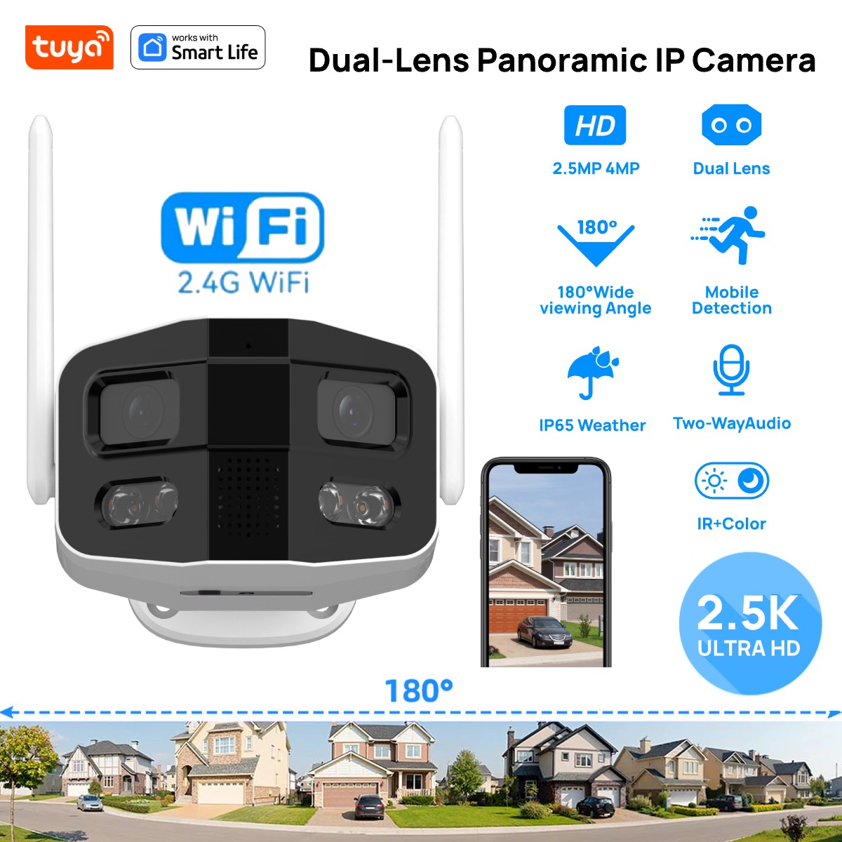 Tuya Smart 4MP 2.5K 듀얼 렌즈 대형 와 - Home Security Camera Xiaomi 리뷰 및 가격